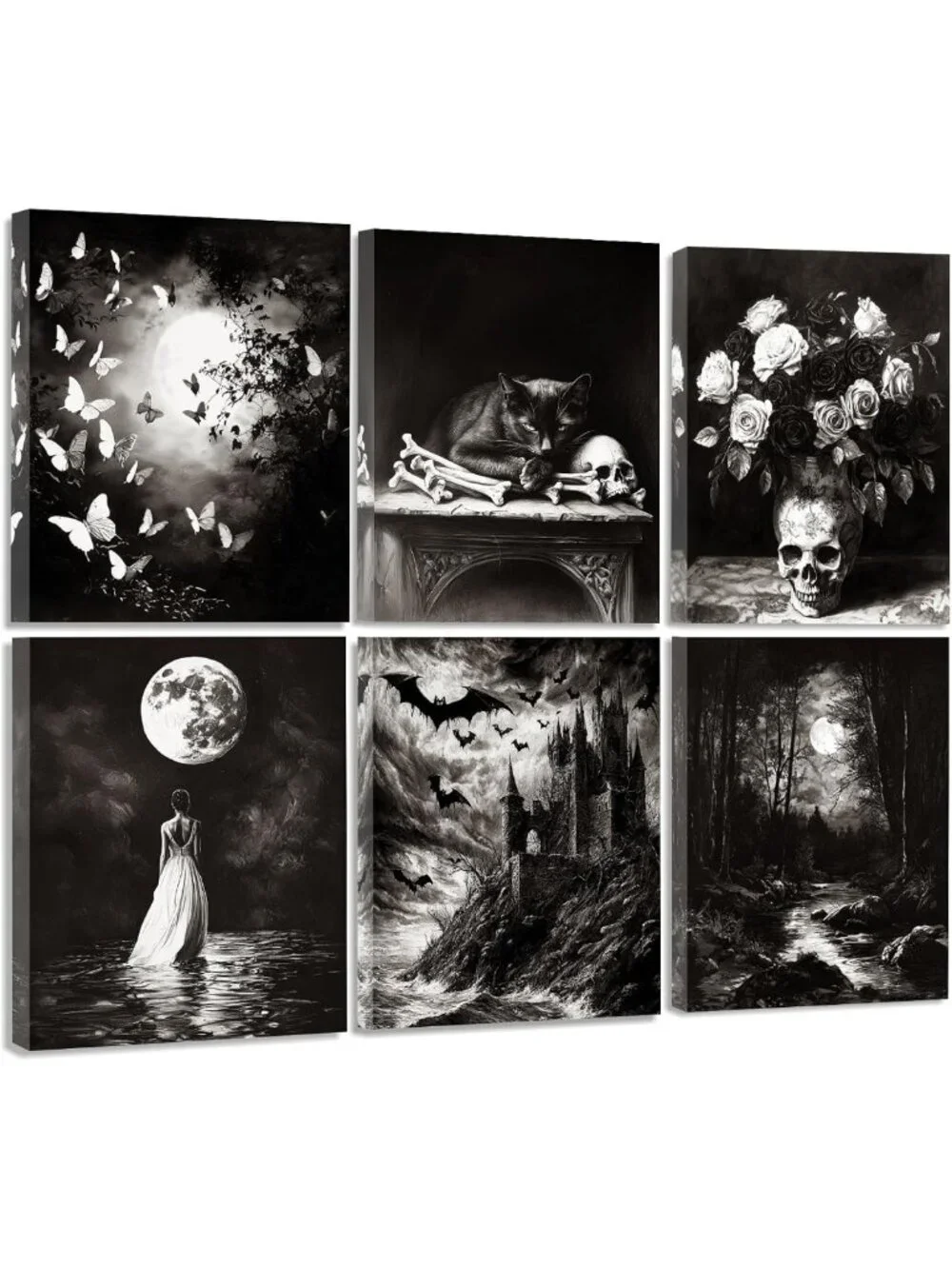 Framed Dark Academia Wall Art Set of 6 - Gothic Aesthetic Decor for Bedroom